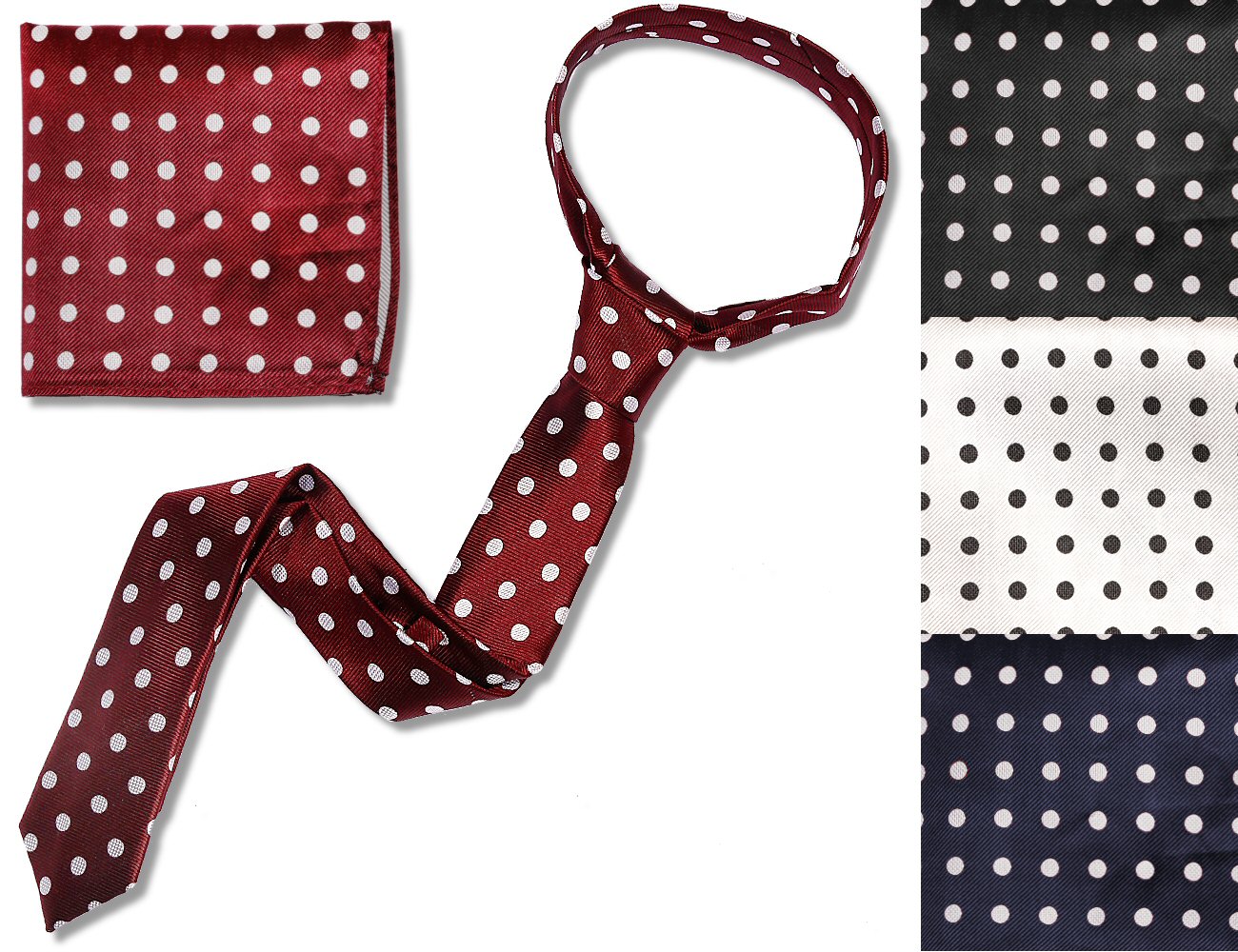 Knightsbridge Retro Mod 60's Matching Polka Dot Silk Slim Tie and